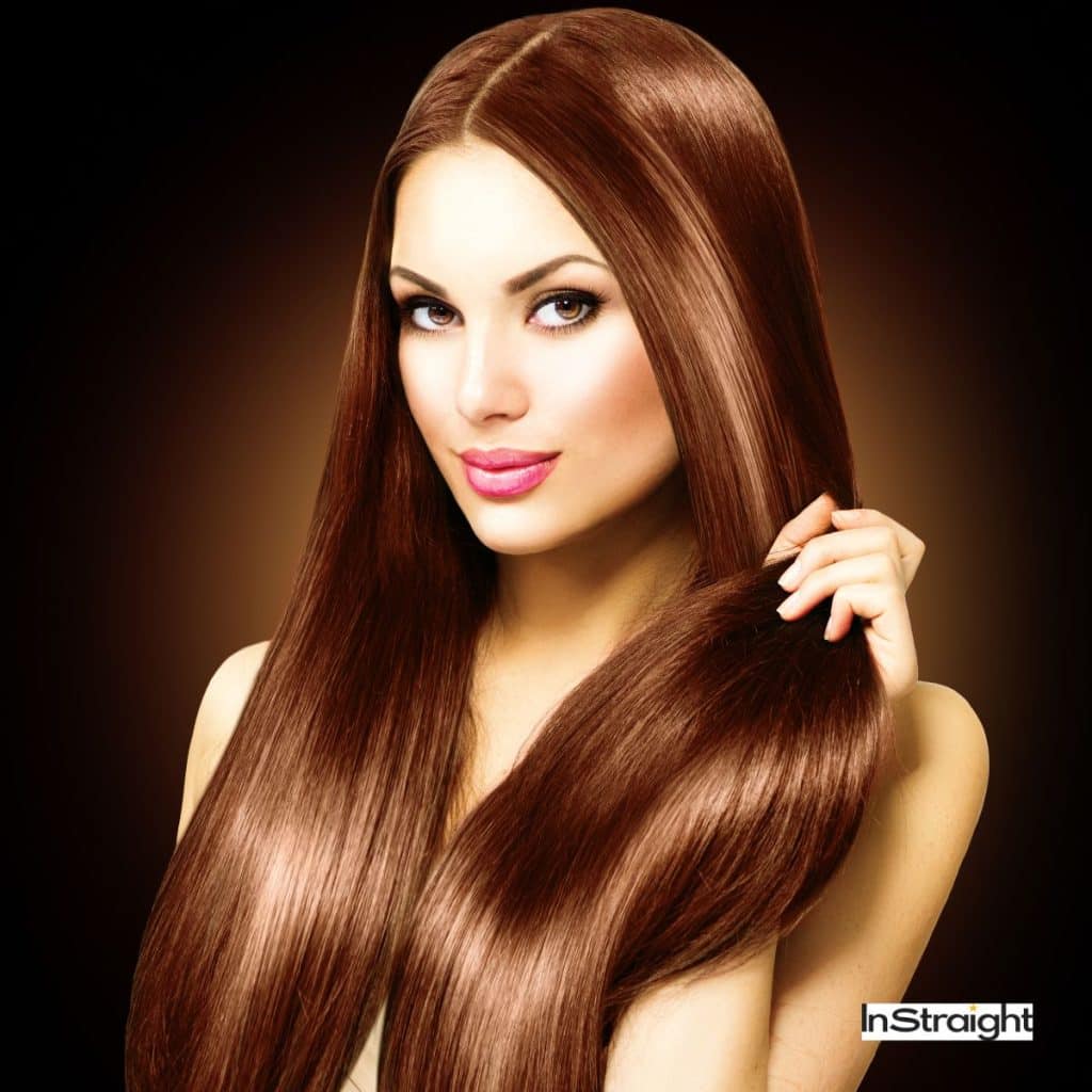 A lady with glossy straight hair